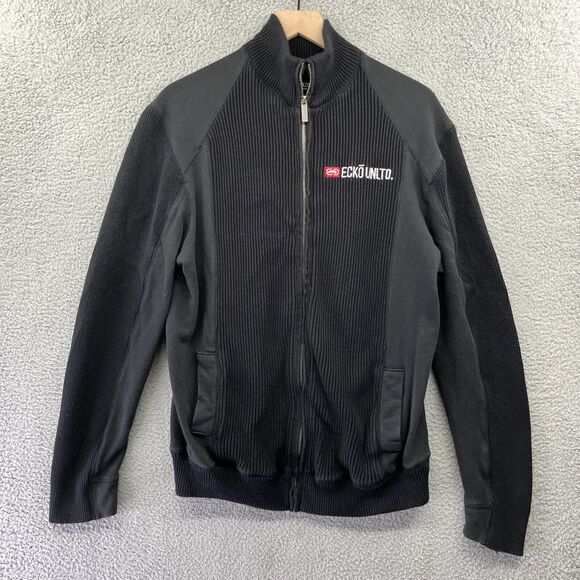 Vintage Ecko Unltd Jacket 2XL Zip Ribbed Mock Neck Black Biker Street XXL Y2K - Picture 1 of 15